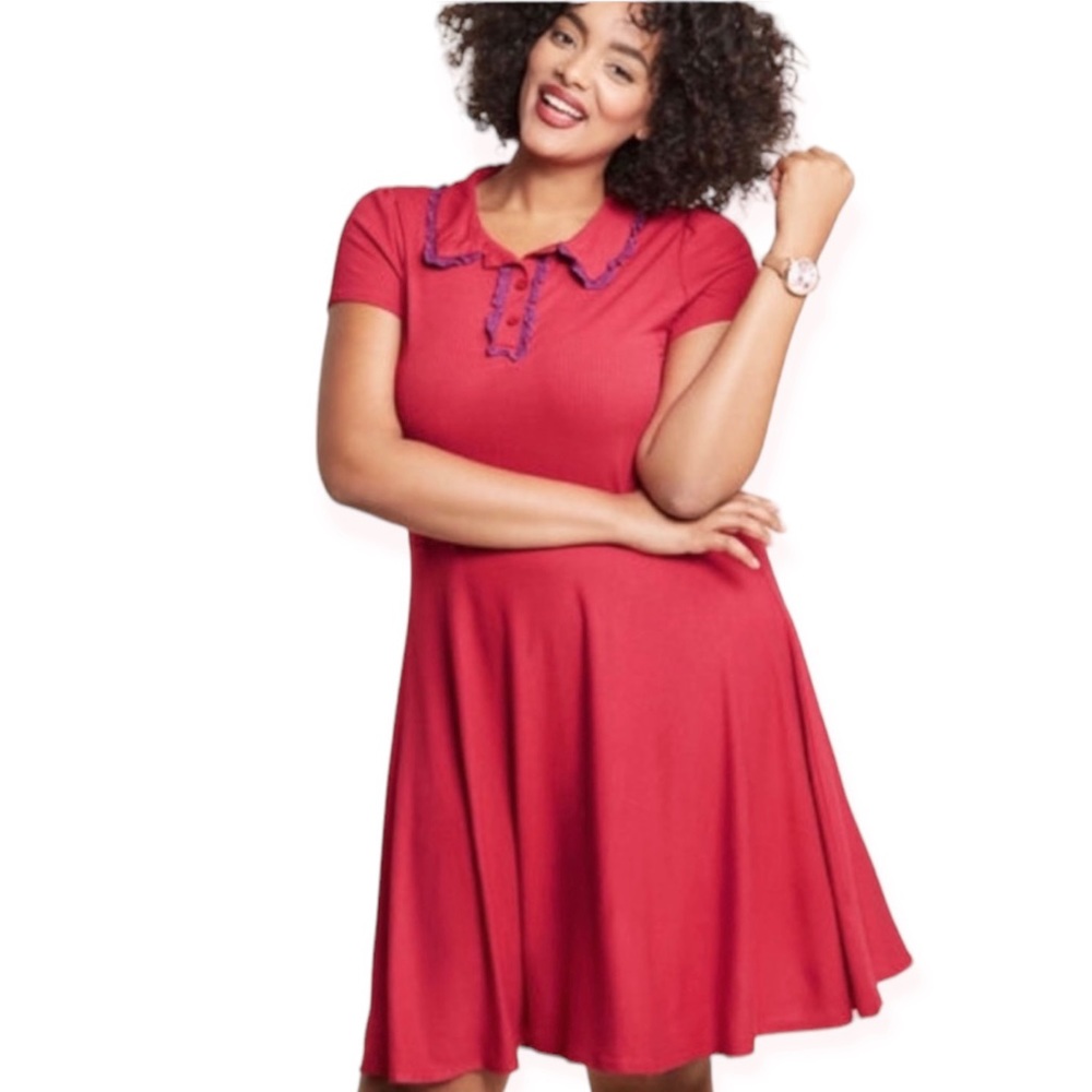 ModCloth Delightfully Tidy Ribbed Shirt Dress size women’s 1x - magenta pink